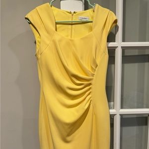 Calvin Klein pastel yellow bodycon sheath dress with ruched side
